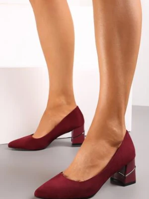 Bordowe Czółenka z Imitacji Zamszu na Słupku z Metaliczną Wstawką Piarra ballada