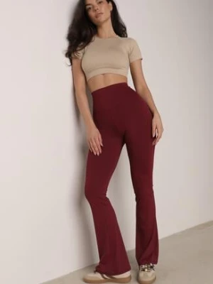 Bordowe Elastyczne Spodnie z Gumką w Talii i Wysokim Stanem Brinamla