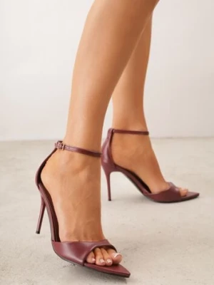 Bordowe Eleganckie Sandały w Szpic na Szpilce ze Sprzączką Murierah mulanka