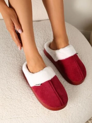 Bordowe Kapcie na Płaskiej Podeszwie z Futerkiem Lerivena