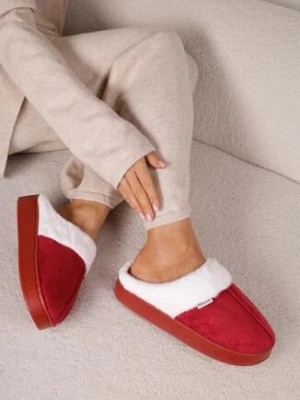 Bordowe Kapcie Wsuwane Vices Zdobione Futerkiem Eleavella