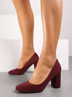 Bordowe Klasyczne Czółenka na Obcasie z Wkładką ze Skóry Naturalnej Maithra