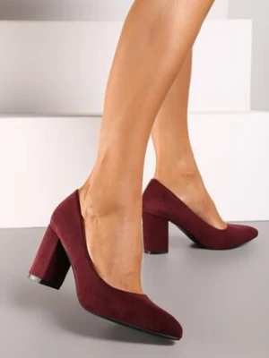 Bordowe Klasyczne Czółenka na Obcasie ze Skórzaną Wkładką Maithria