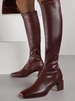 Bordowe Kozaki na Obcasie z Dopasowaną Cholewką Fagwona