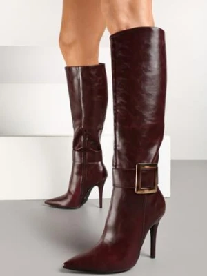 Bordowe Kozaki na Szpilce Ozdobione Klamrą Innadora