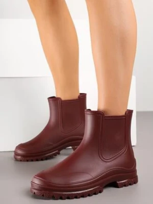 Bordowe Krótkie Kalosze na Płaskiej Podeszwie Tirvia
