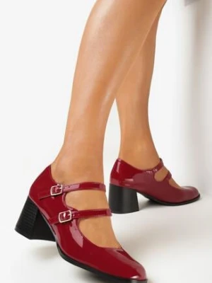 Bordowe Lakierowane Czółenka na Słupku z Dwoma Paseczkami Mialoa