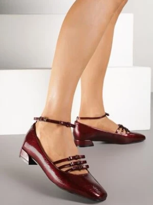 Bordowe Lakierowane Czółenka Vices w Stylu Mary Jane ze Skórzaną Wkładką Rilindea