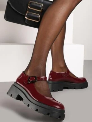 Bordowe Lakierowane Półbuty Mary Jane na Obcasie i Platformie Daloma vices