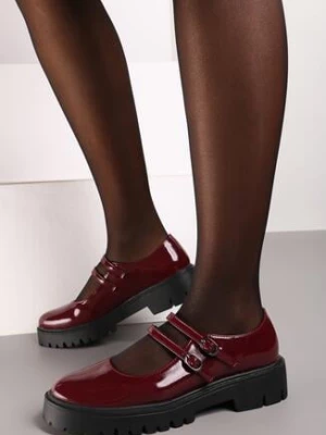 Bordowe Lakierowane Półbuty na Grubej Podeszwie Zapinane na Sprzączkę Nevly