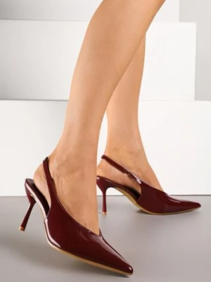 Bordowe Lakierowane Sandały na Szpilce Typu Slingback Addoxie