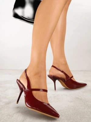 Bordowe Lakierowane Sandały Vices na Szpilce z Wkładką ze Skóry Naturalnej i Paskami Sanniraen