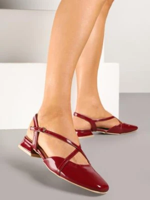 Bordowe Lakierowane Sandały Vices ze Skórzaną Wkładką i Geometrycznymi Paskami Edialitia