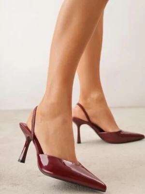 Bordowe Lakierowane Szpilki z Elastycznym Paskiem na Piętę Balzorwyn mulanka