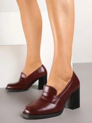 Bordowe Półbuty na Słupku z Kwadratowym Noskiem Teiga