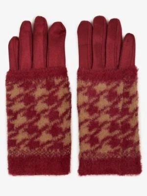 Bordowe Rękawiczki Welurowe z Ozdobną Dzianinową Nakładką Seliti