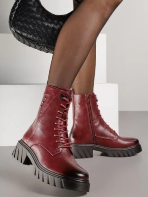 Bordowe Rockowe Botki Workery Zdobione Nitami Eratila m.daszynski