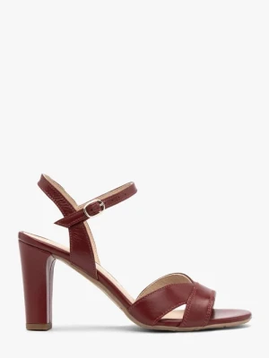 Bordowe sandały damskie na grubej szpilce Ryłko