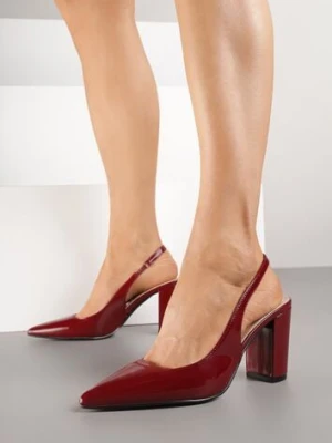 Bordowe Sandały Lakierowane na Słupku Slingback Halasela mulanka