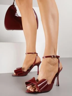 Bordowe Sandały Lakierowane Ozdobione Kokardkami Varona