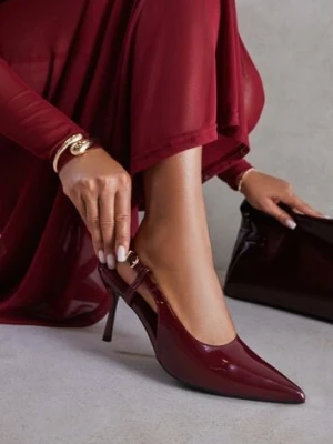 Bordowe Sandały Lakierowane Vices na Szpilce Slingback Raleira