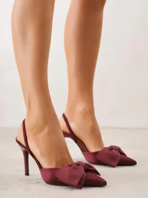 Bordowe Satynowe Szpilki z Odkrytą Piętą i Ozdobną Kokardą Argatea mulanka
