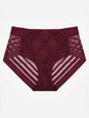 Bordowe Siateczkowe Majtki Figi High Waist z Koronkowymi Zdobieniami Heylih