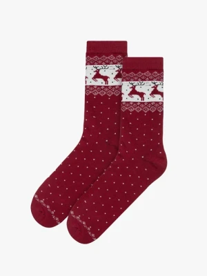 Bordowe skarpetki świąteczne unisex z reniferami Ryłko