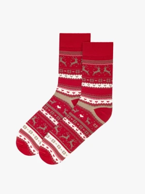 Bordowe skarpety damskie z ozdobnym printem Ryłko