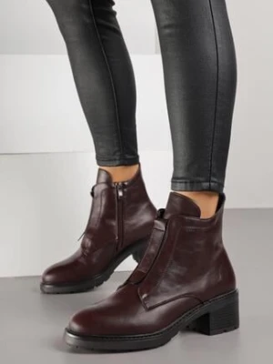 Bordowe Skórzane Botki na Obcasie z Przeszyciami Tevilsa m.daszynski