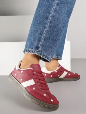 Bordowe Sneakersy Tenisówki Ozdobione Kwiatkami Zummine maira
