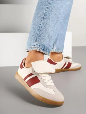 Beżowo-Bordowe Sneakersy Tenisówki Ozdobione Wywinięciem Myrloria
