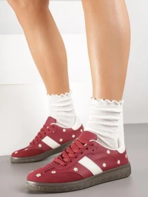 Bordowe Sneakersy Typu Tenisówki z Kwiatkami Reisare