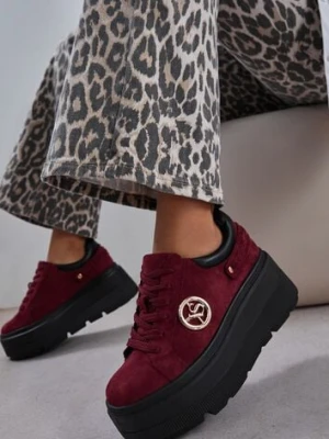 Bordowe Sneakersy Vices na Platformie Ozdobione Metaliczną Aplikacją Tatellia