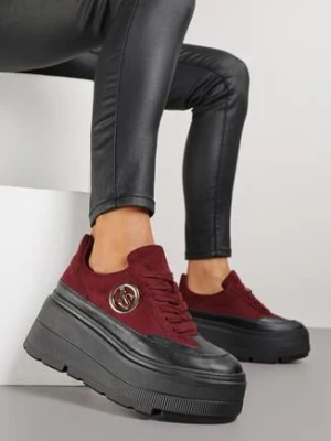 Bordowe Sneakersy Vices na Platformie Zdobione Okrągłą Aplikacją Wodvire