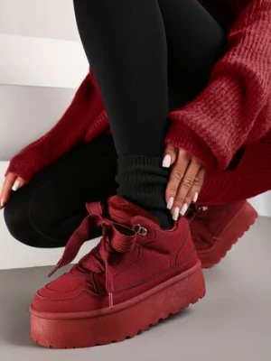 Bordowe Sneakersy Vices Stylizowane na Śniegowce na Platformie Obszyte Futerkiem Naleris