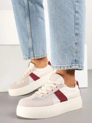 Beżowo-Bordowe Sneakersy w Stylu Tenisówek na Platformie Nanirea ideal