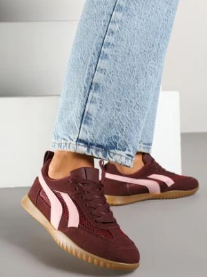 Bordowe Sneakersy w Stylu Tenisówek Ozdobione Paskami Amooshea