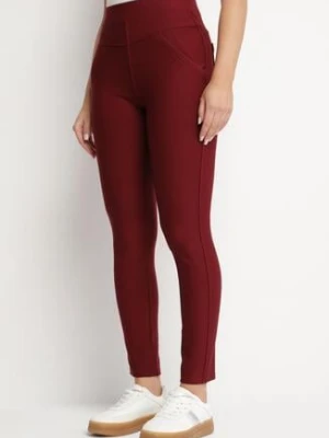 Bordowe Spodnie o Dopasowanym Kroju z Gumką w Talii i Kieszeniami Rizenna yu & me