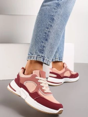 Różowo-Bordowe Sznurowane Sneakersy Ozdobione Metaliczną Wstawką Kizria