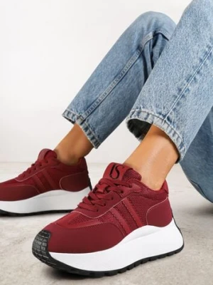 Bordowe Sznurowane Sneakersy Vices na Platformie z Ozdobnymi Paskami Seliniel