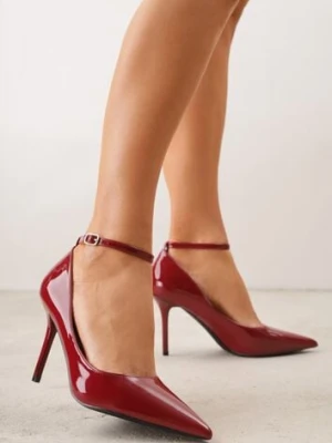 Bordowe Szpilki Vices Lakierowane z Paskiem z Klamerką i Skórzaną Wkładką Oville