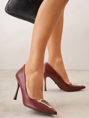 Bordowe Szpilki Vices z Wkładką ze Skóry Naturalnej Ozdobione Klamrą Miava