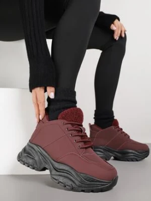 Bordowe Traperki Sneakersy Vices na Grubej Tłoczonej Platformie Typu Traperki Narrise