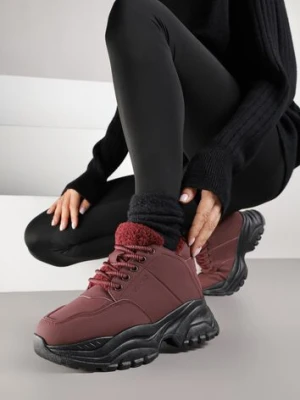 Bordowe Trapery Sneakersy Vices na Platformie z Tłoczeniem Nirrise
