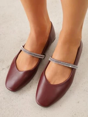 Bordowe Wsuwane Balerinki z Ozdobnym Paskiem z Cyrkoniami Rola l.day