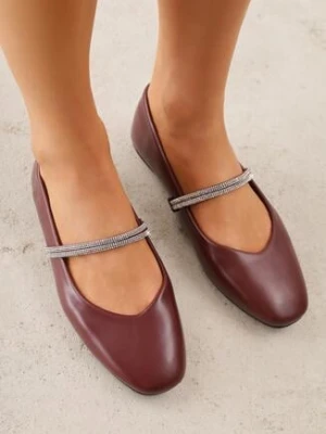 Bordowe Wsuwane Balerinki z Ozdobnym Paskiem z Cyrkoniami Rola l.day