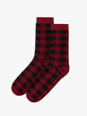 Bordowo-czarne skarpetki świąteczne unisex w kratę Ryłko