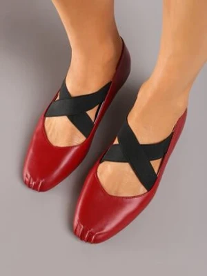 Bordowo-Czerwone Płaskie Balerinki Ozdobione Gumką Elizora