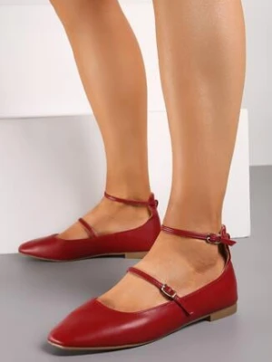 Bordowo-Czerwone Płaskie Balerinki z Ekoskóry z Dwiema Sprzączkami Quralia